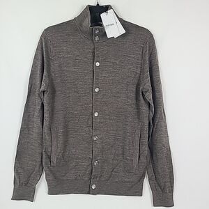 Reiss Men's Wool Long Sleeve Button Through Brown Cardigan Sweater Sz S $190